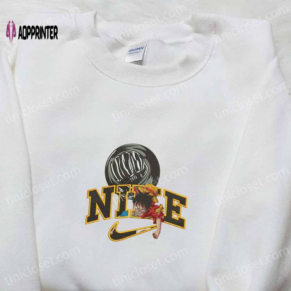 Monkey d luffy gear 3 x nike swoosh anime hoodie – one piece & nike inspired embroidered shirts Embroidered Shirt