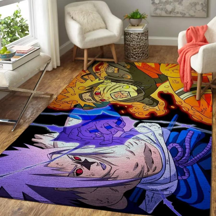 Naruto vs sasuke area rug living room rug home decor manga/ anime floor decor 1910135 Rectangle Rug