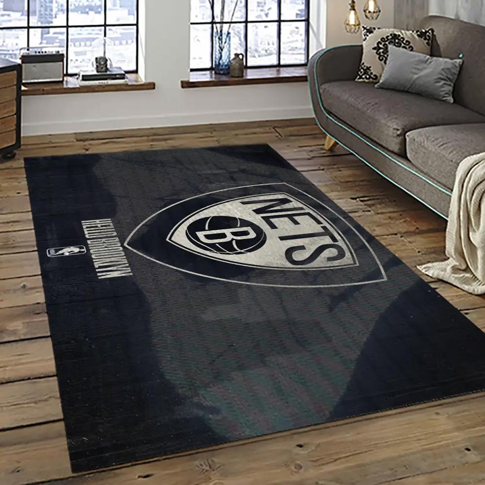 Nba brooklyn nets basketball team logo sport carpet rectangle area rug for living room brn1 Rectangle Rug