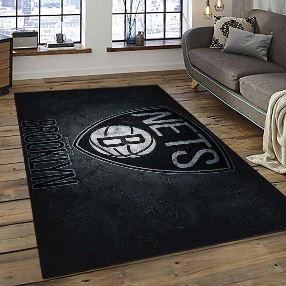 Nba brooklyn nets basketball team logo sport carpet rectangle area rug for living room brn20 Rectangle Rug