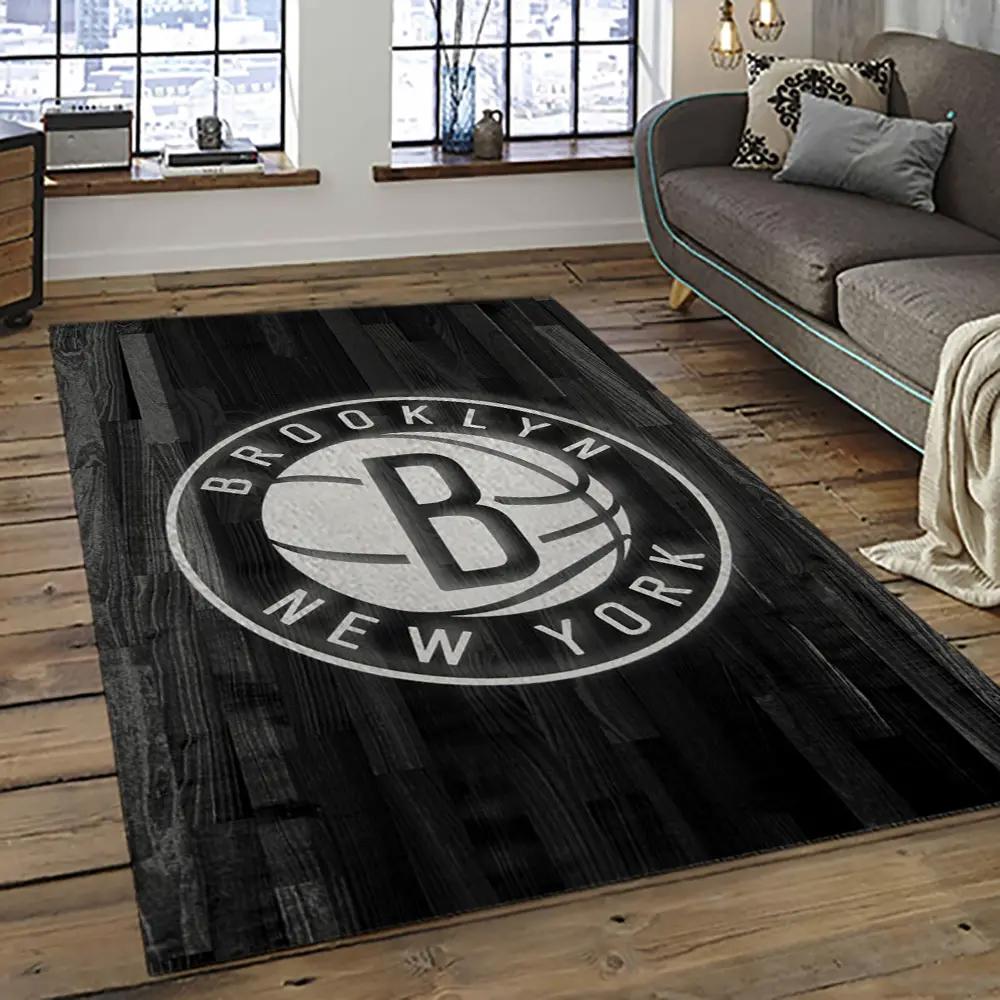Nba brooklyn nets basketball team logo sport carpet rectangle area rug for living room brn5 Rectangle Rug