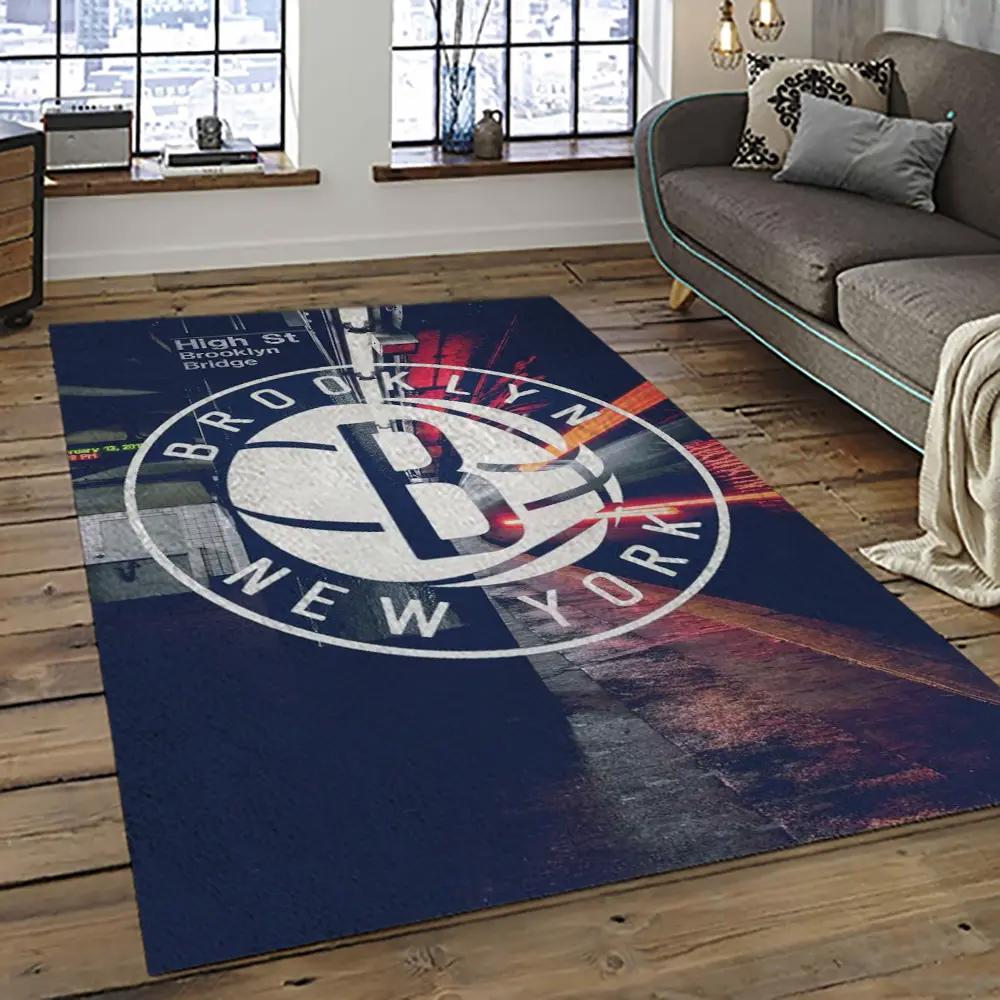 Nba brooklyn nets basketball team logo sport carpet rectangle area rug for living room brn8 Rectangle Rug