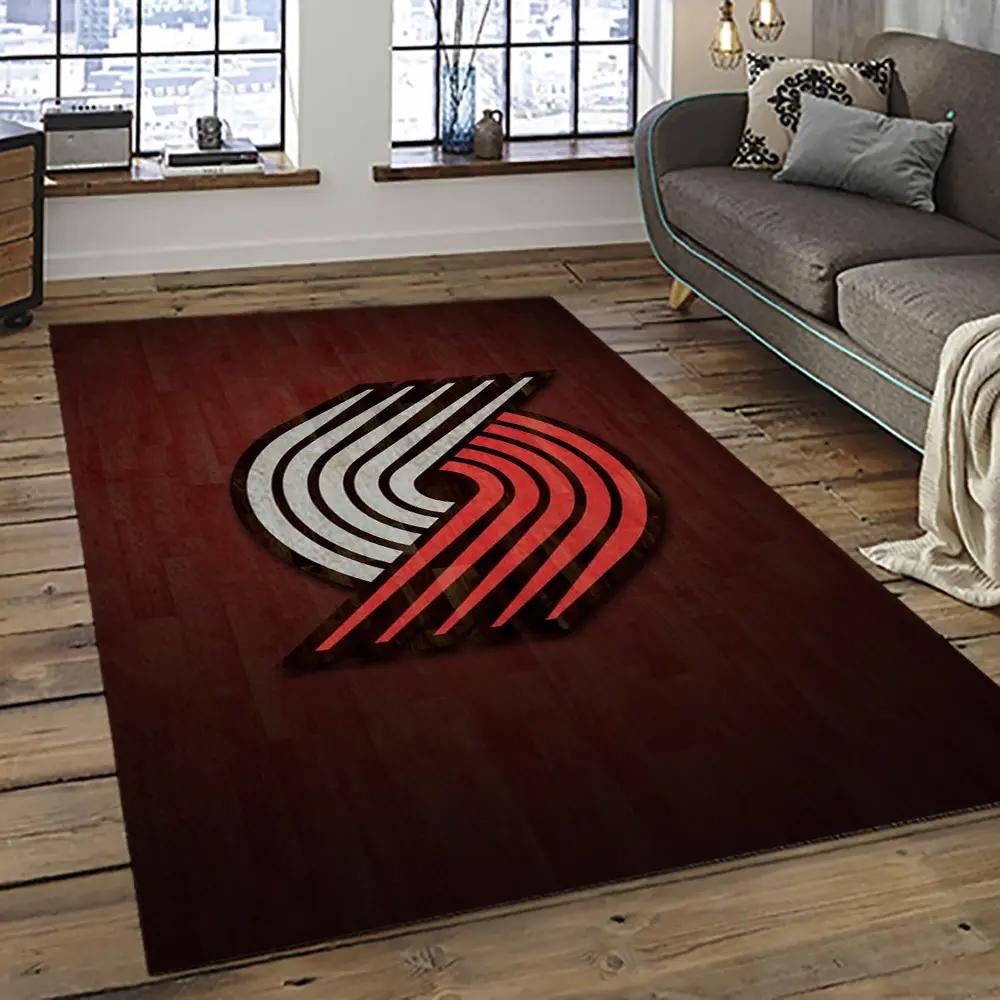 Nba portland trail blazers basketball team logo sport carpet rectangle area rug for living room ptb17 Rectangle Rug