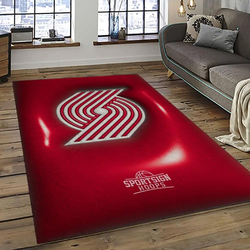 Nba portland trail blazers basketball team logo sport carpet rectangle area rug for living room ptb6 Rectangle Rug
