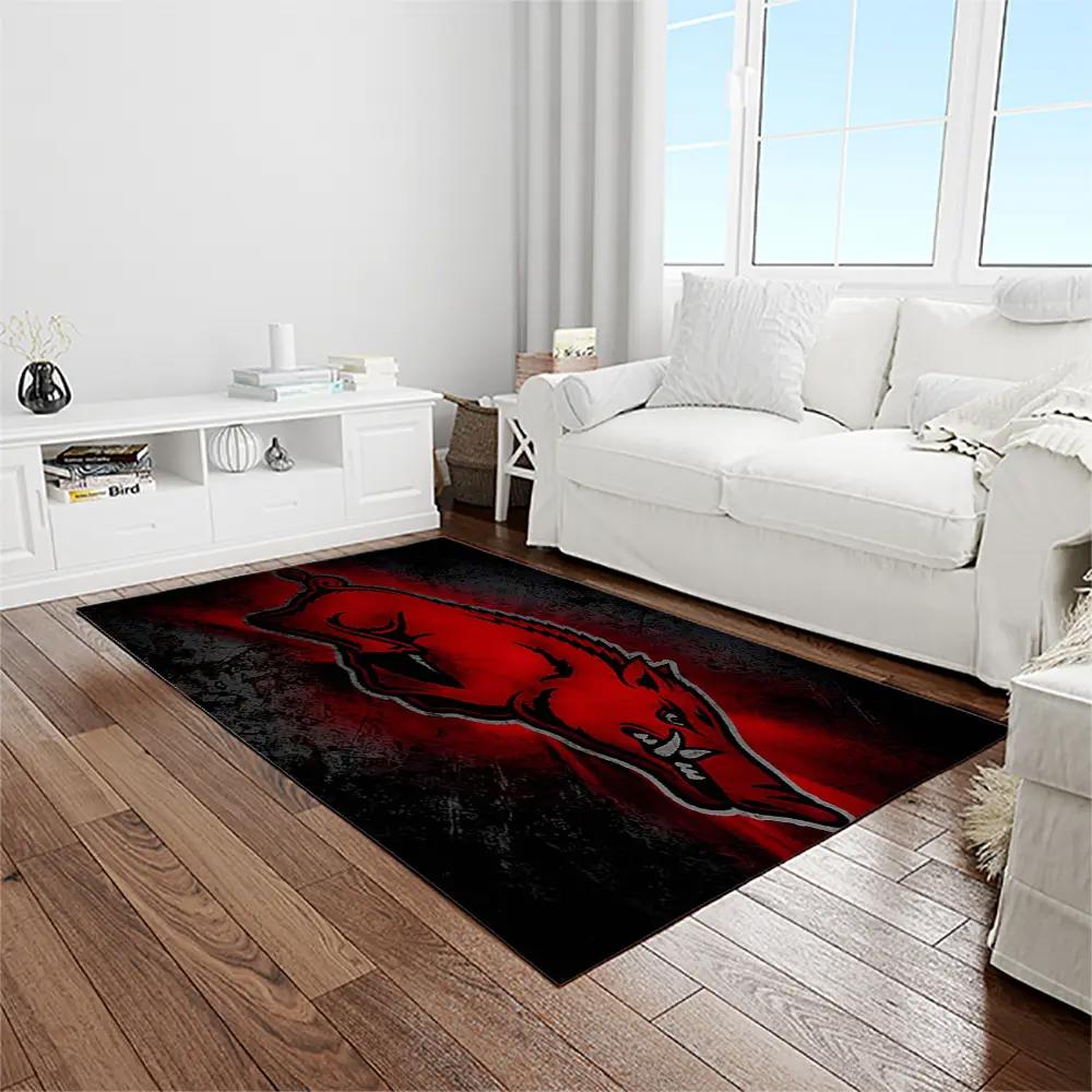 Ncaa arkansas razorbacks college sport basketball and foolball team logo rectangle area rug ar08 Rectangle Rug