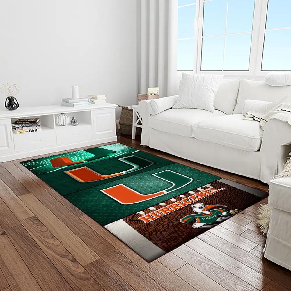 Ncaa miami hurricanes sport basketball and foolball team logo rectangle area rug mh49 Rectangle Rug