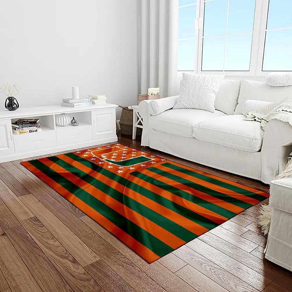 Ncaa miami hurricanes sport basketball and foolball team logo rectangle area rug mh68 Rectangle Rug
