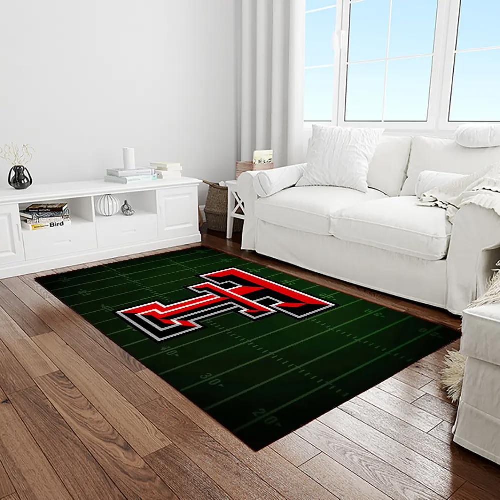 Ncaa texas tech red raiders sport basketball and foolball team logo rectangle area rug ttrr49 Rectangle Rug