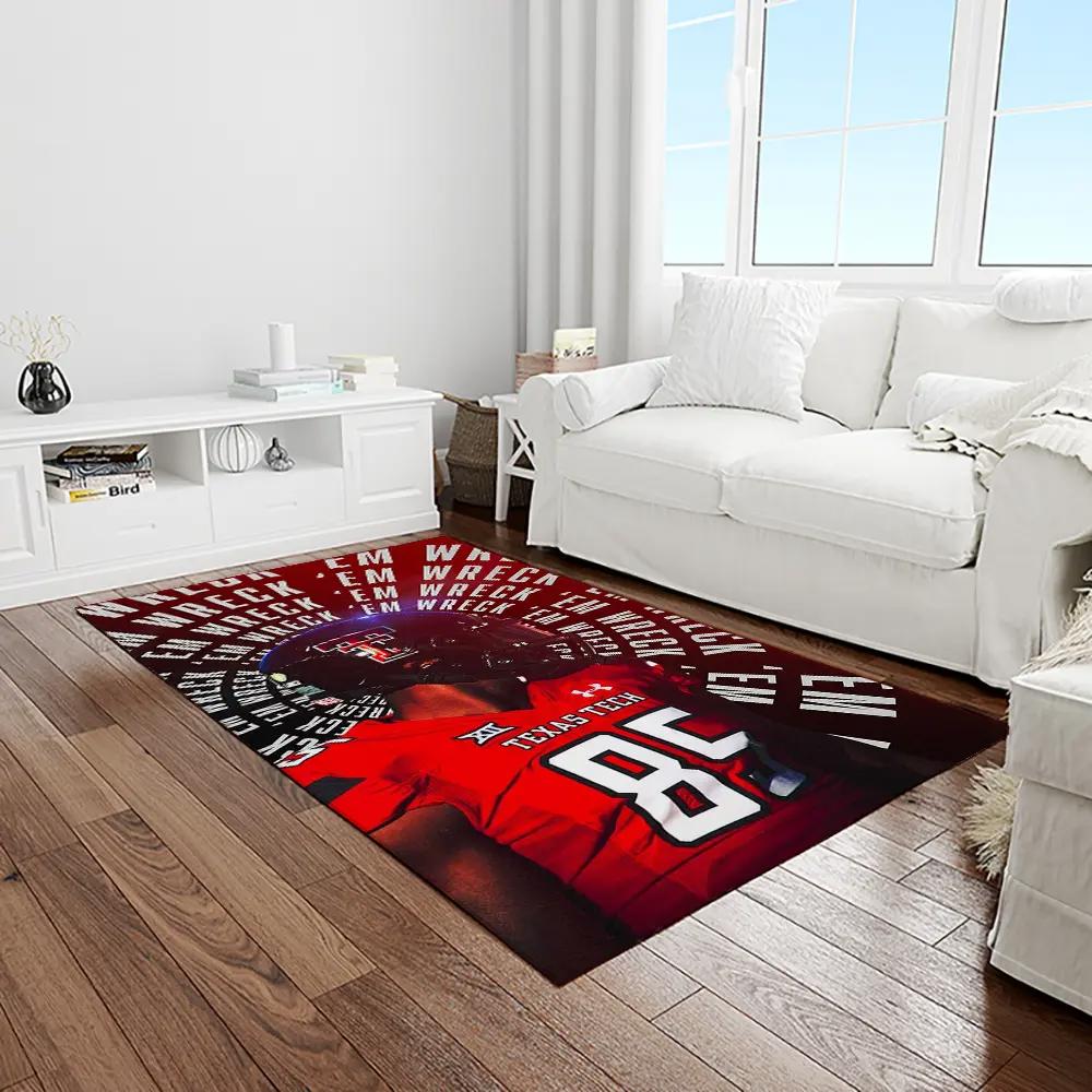 Ncaa texas tech red raiders sport basketball and foolball team logo rectangle area rug ttrr77 Rectangle Rug