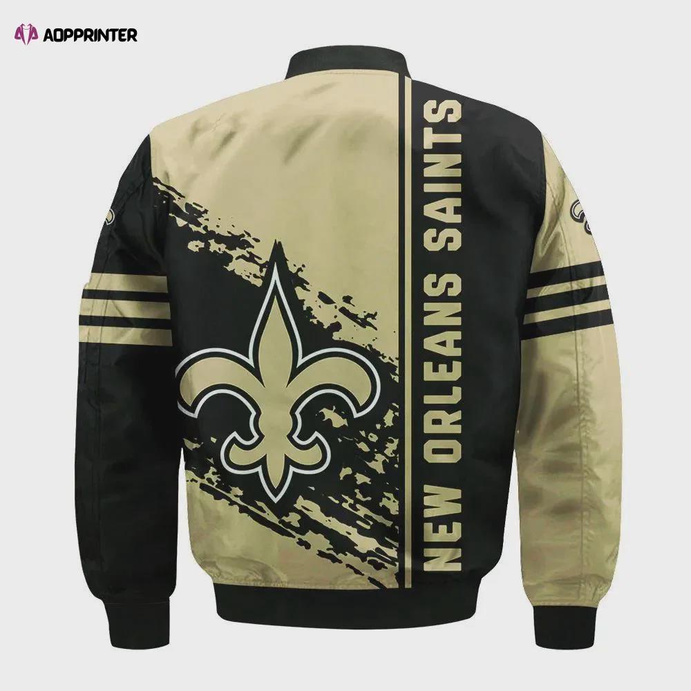 New orleans saints bomber jacket 3d printed logo pattern in team colours Bomber Jacket