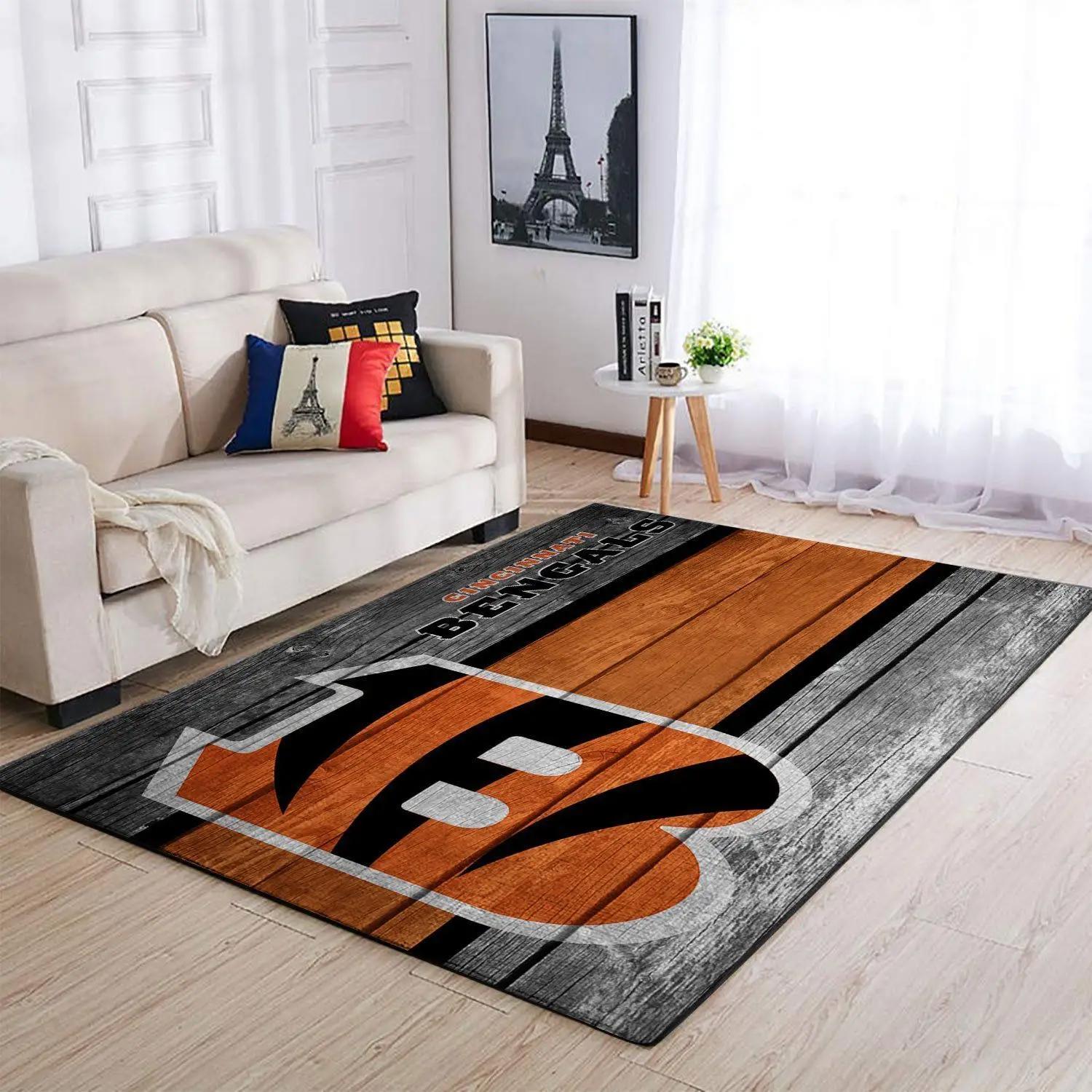 Nfl cincinnati bengals wooden style team area rug living room carpet home rug Rectangle Rug