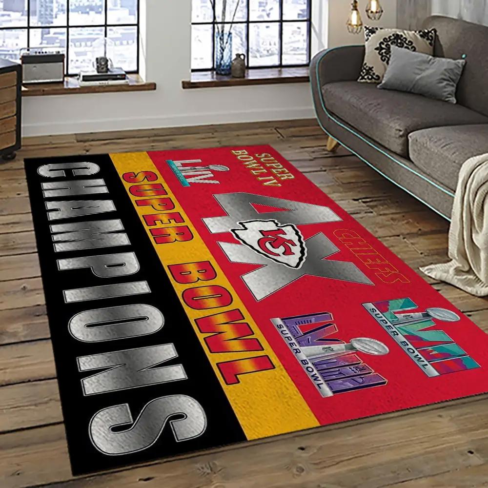 Nfl kansas city chiefs football team logo sport carpet rectangle area rug for living room kcc04 Rectangle Rug