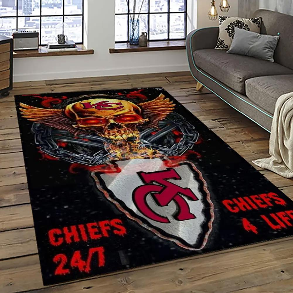 Nfl kansas city chiefs football team logo sport carpet rectangle area rug for living room kcc11 Rectangle Rug