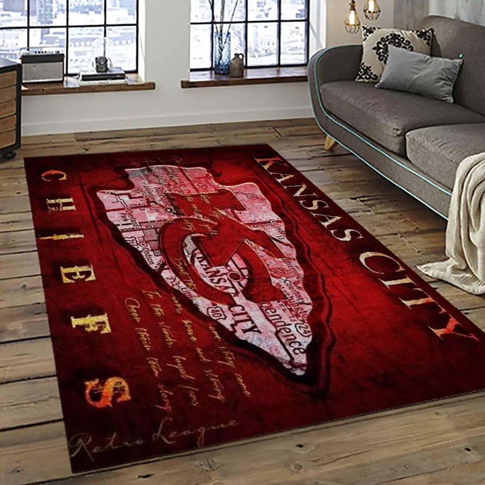 Nfl kansas city chiefs football team logo sport carpet rectangle area rug for living room kcc47 Rectangle Rug