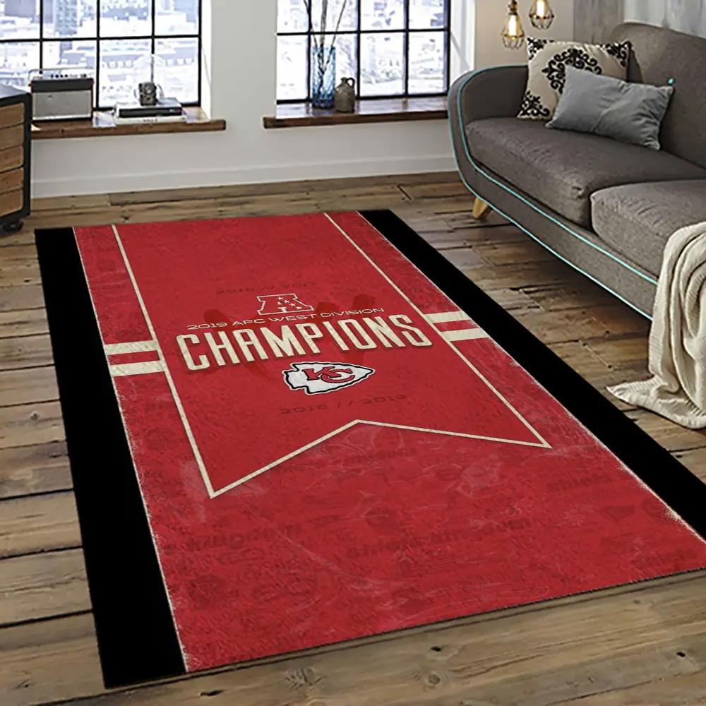 Nfl kansas city chiefs football team logo sport carpet rectangle area rug for living room kcc49 Rectangle Rug