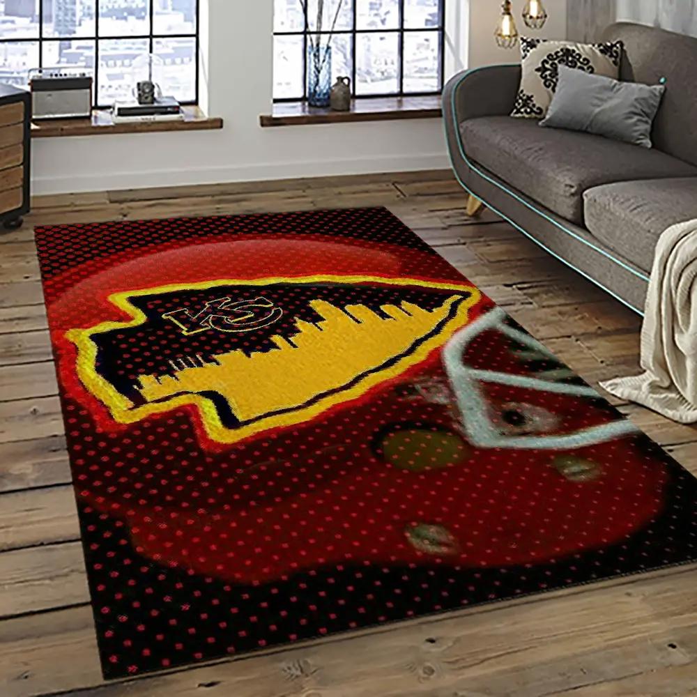 Nfl kansas city chiefs football team logo sport carpet rectangle area rug for living room kcc56 Rectangle Rug