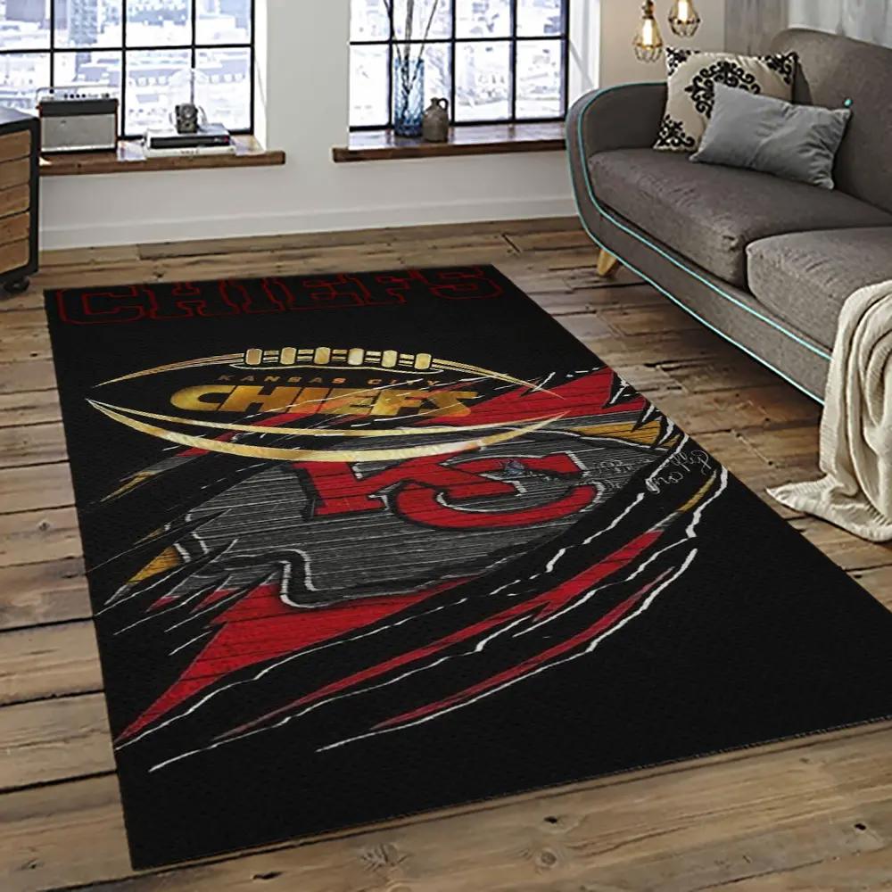 Nfl kansas city chiefs football team logo sport carpet rectangle area rug for living room kcc60 Rectangle Rug