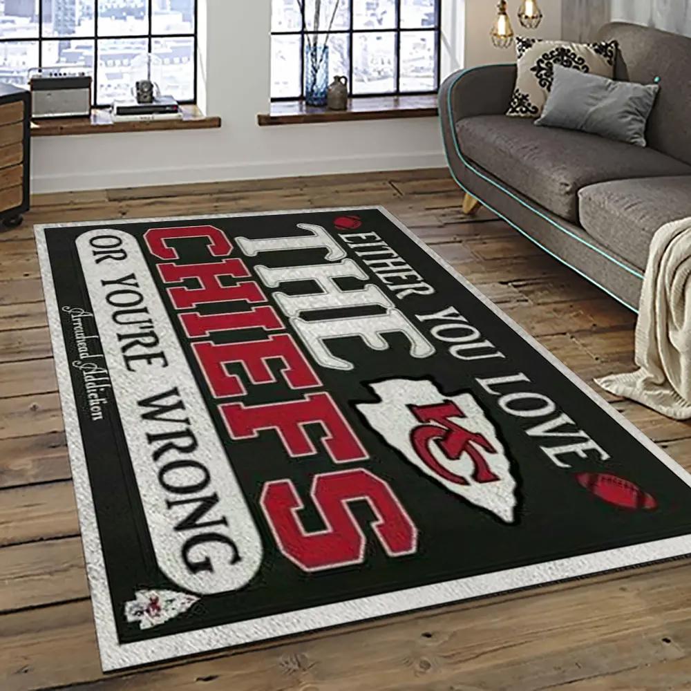Nfl kansas city chiefs football team logo sport carpet rectangle area rug for living room kcc64 Rectangle Rug