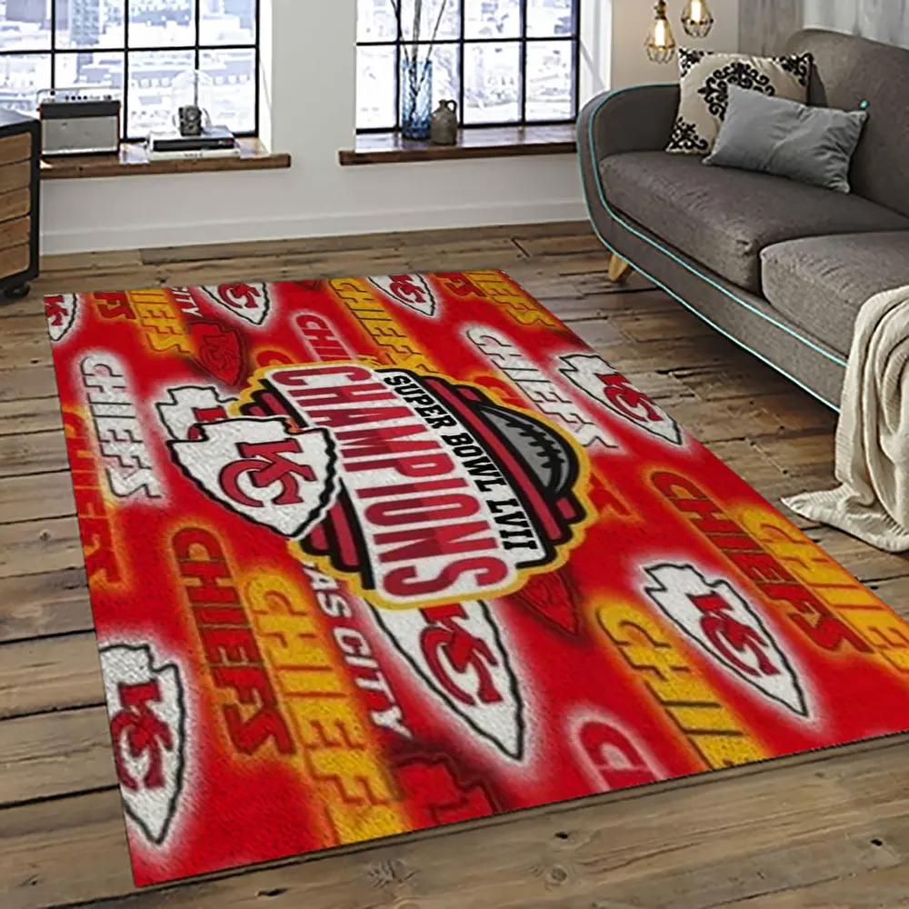 Nfl kansas city chiefs football team logo sport carpet rectangle area rug for living room kcc90 Rectangle Rug