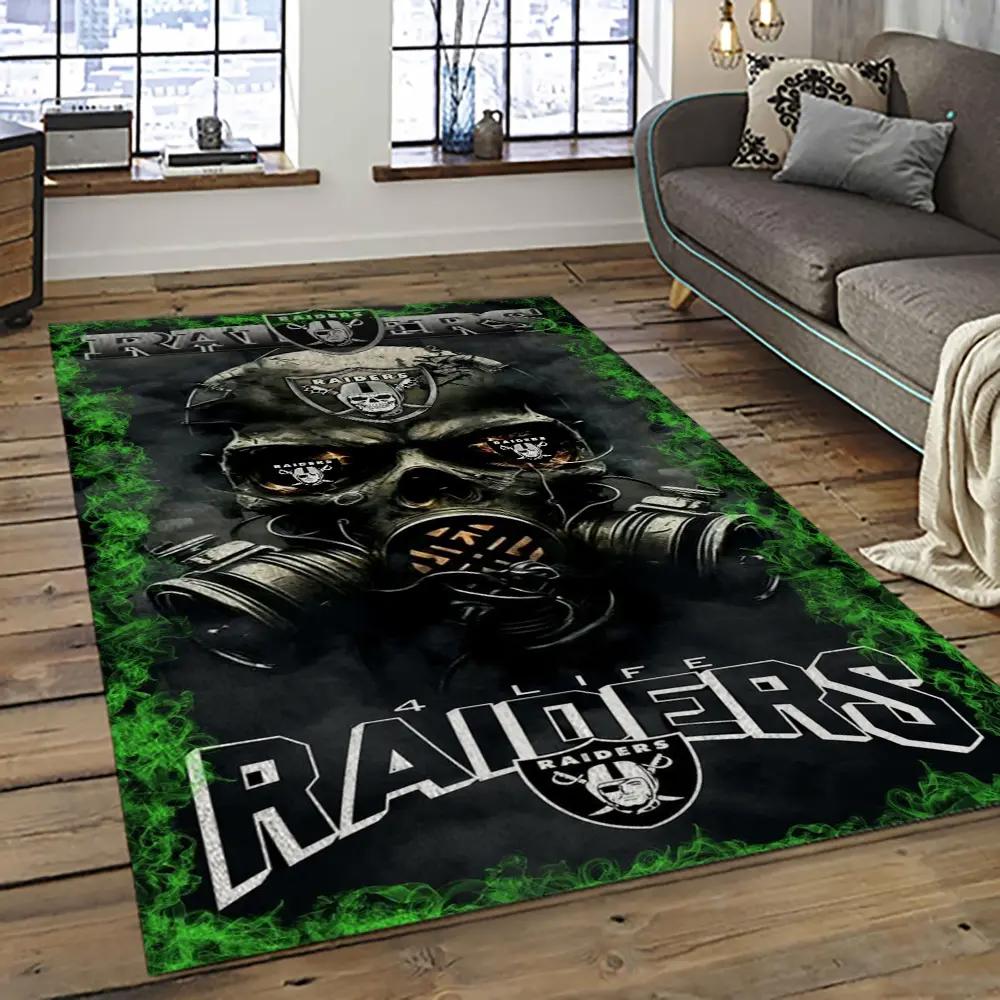 Nfl las vegas raiders football team logo sport carpet rectangle area rug for living room lvrd72 Rectangle Rug
