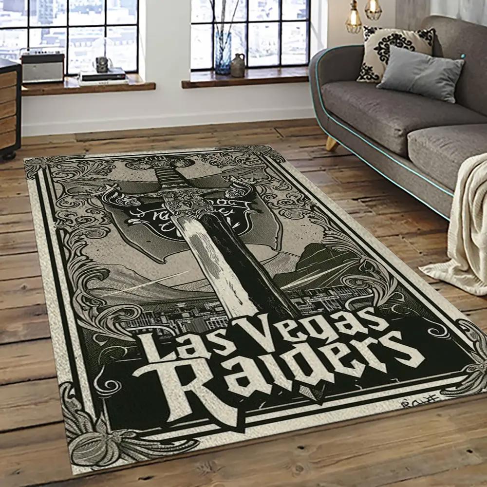Nfl las vegas raiders football team logo sport carpet rectangle area rug for living room lvrd75 Rectangle Rug