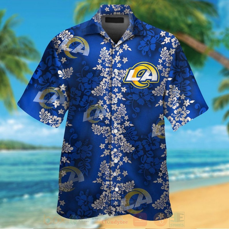 Nfl los angeles rams hiibscus blue hawaiian shirt Hawaii Shirt Shorts & Flip Flops