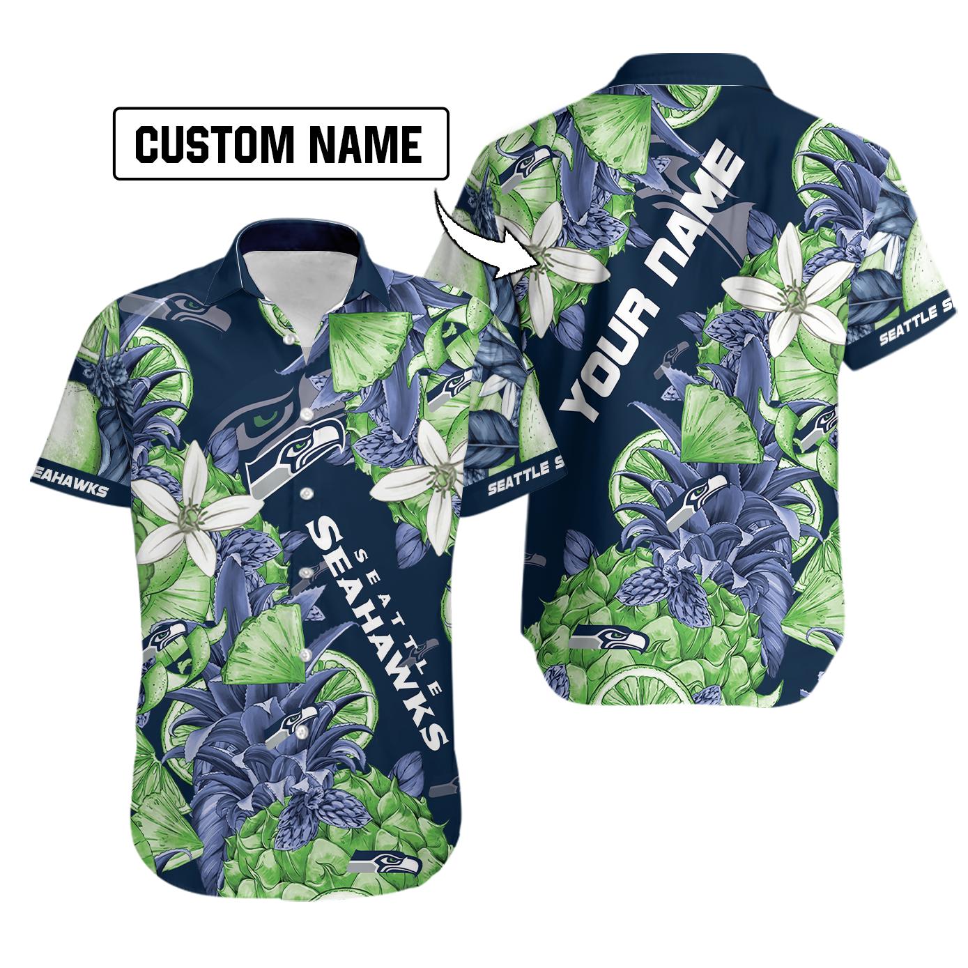 Nfl seattle seahawks custom name special tropical fruit hawaiian shirt Hawaii Shirt Shorts & Flip Flops