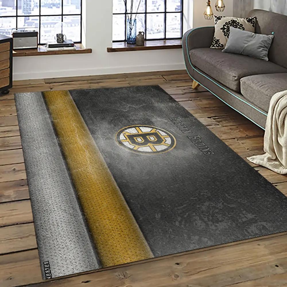 Nhl boston bruins hockey team logo sport carpet rectangle area rug for living room bb03 Rectangle Rug