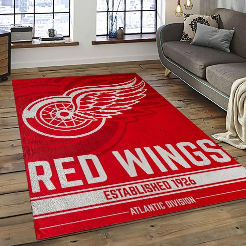 Nhl detroit red wings hockey team logo sport carpet rectangle area rug for living room drw05 Rectangle Rug