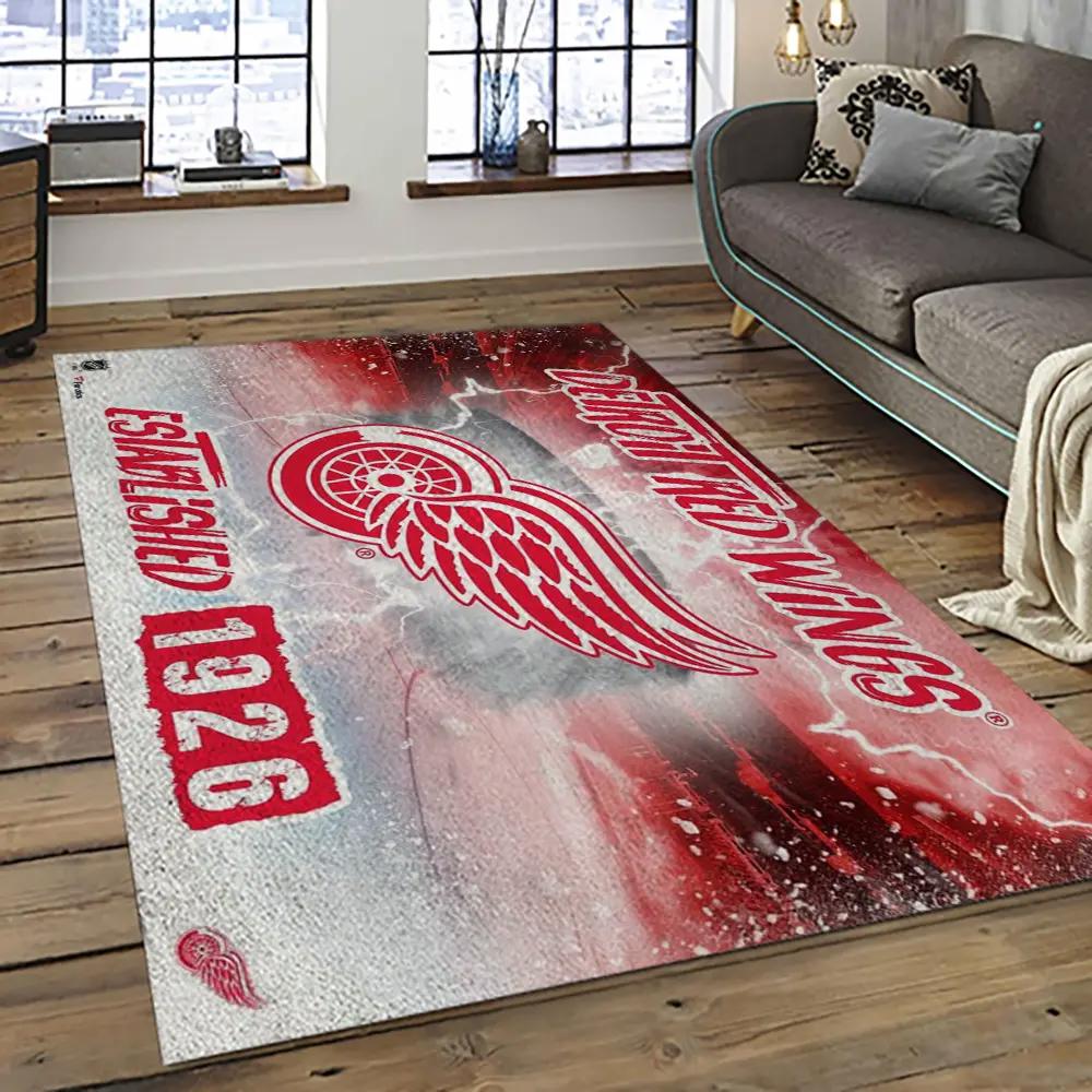 Nhl detroit red wings hockey team logo sport carpet rectangle area rug for living room drw09 Rectangle Rug