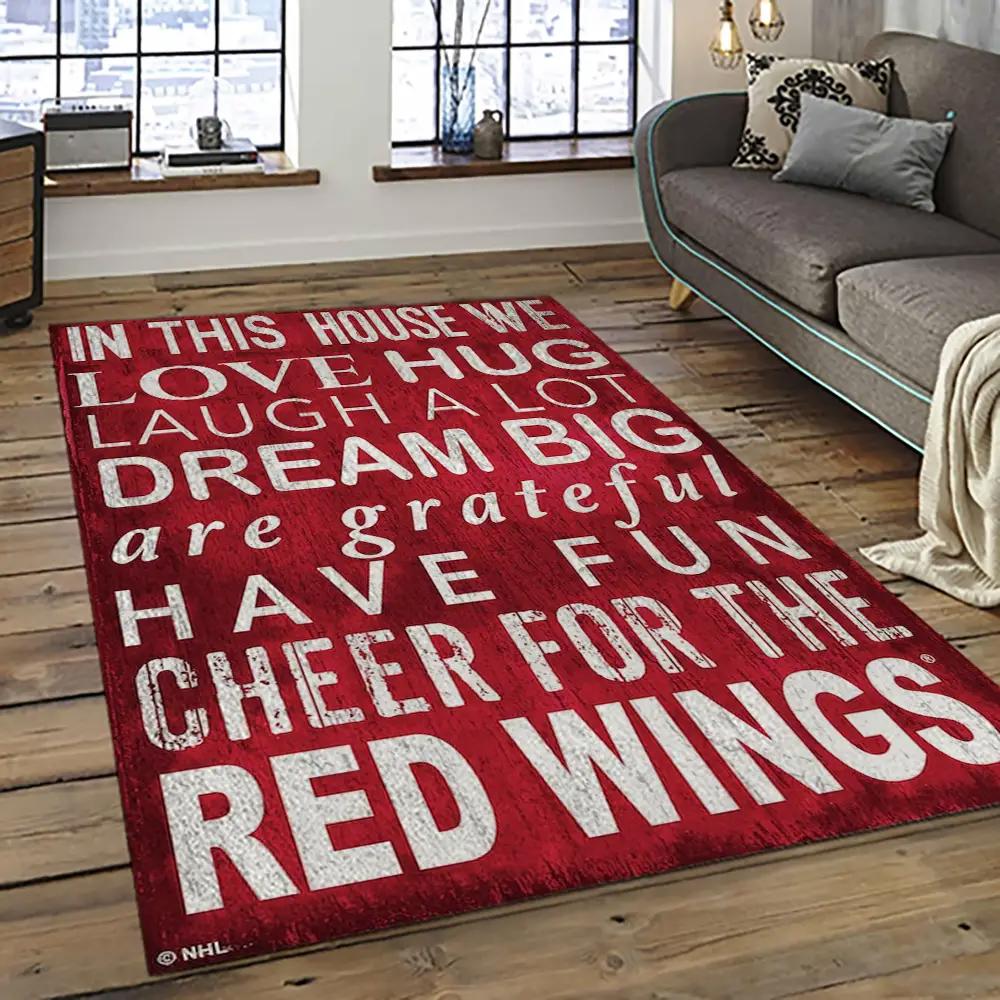 Nhl detroit red wings hockey team logo sport carpet rectangle area rug for living room drw14 Rectangle Rug