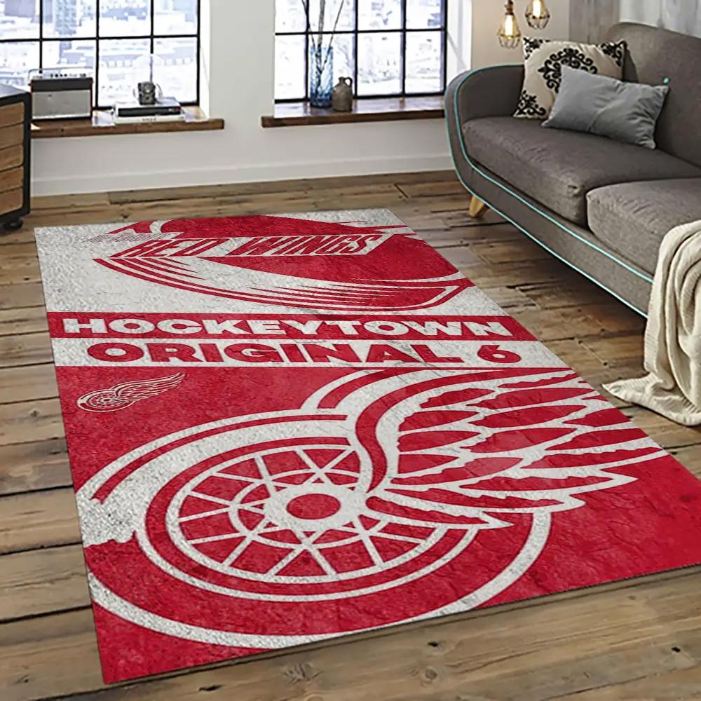 Nhl detroit red wings hockey team logo sport carpet rectangle area rug for living room drw57 Rectangle Rug