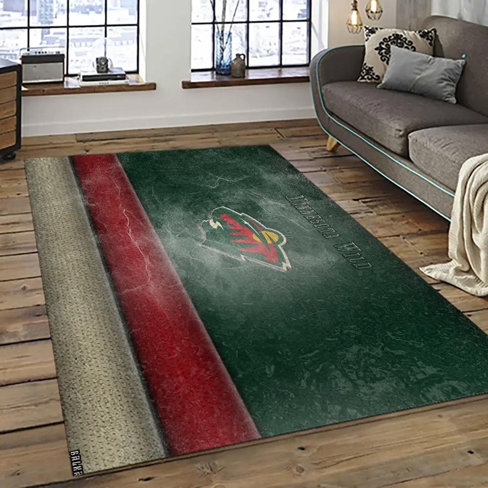 Nhl minnesota wild hockey team logo sport carpet rectangle area rug for living room mw19 Rectangle Rug