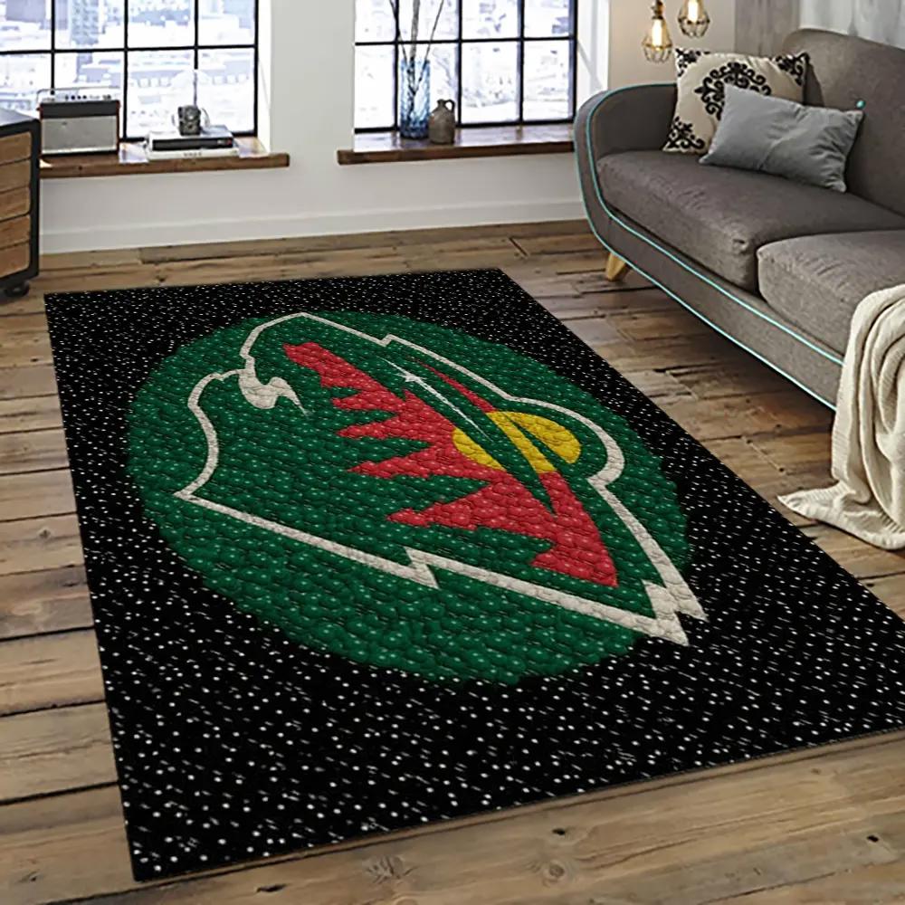 Nhl minnesota wild hockey team logo sport carpet rectangle area rug for living room mw36 Rectangle Rug