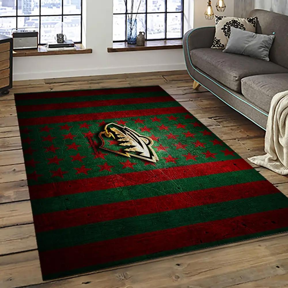 Nhl minnesota wild hockey team logo sport carpet rectangle area rug for living room mw53 Rectangle Rug