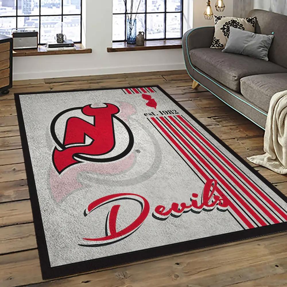 Nhl new jersey devils hockey team logo sport carpet rectangle area rug for living room njd07 Rectangle Rug