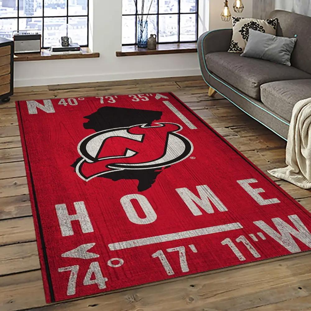 Nhl new jersey devils hockey team logo sport carpet rectangle area rug for living room njd08 Rectangle Rug