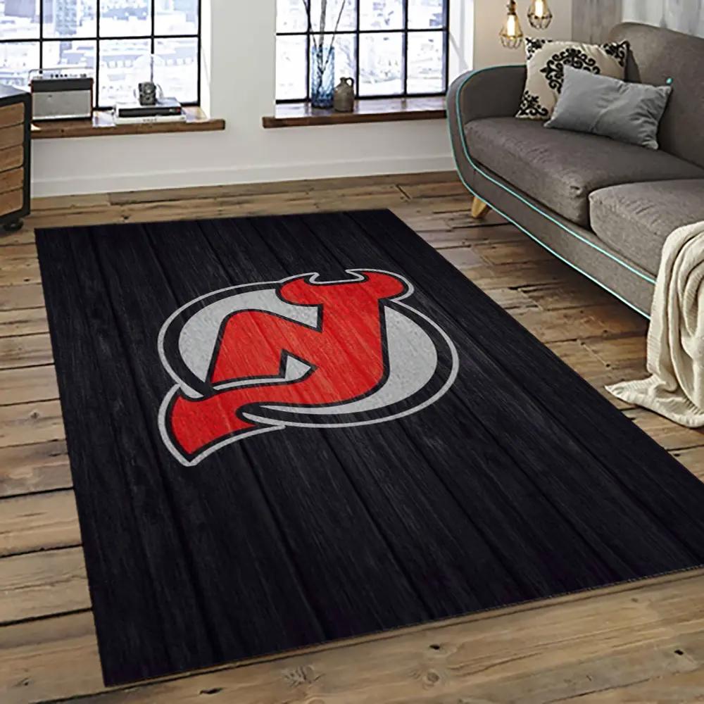 Nhl new jersey devils hockey team logo sport carpet rectangle area rug for living room njd21 Rectangle Rug