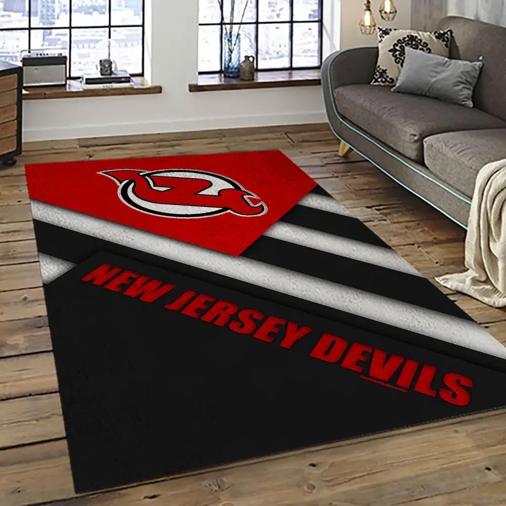 Nhl new jersey devils hockey team logo sport carpet rectangle area rug for living room njd23 Rectangle Rug