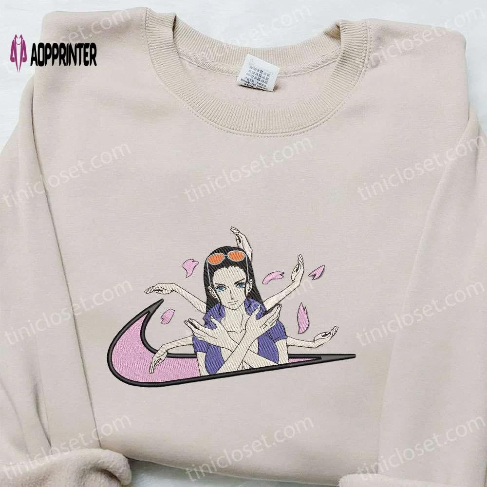 Nico robin x swoosh anime embroidered shirt: best one piece gift for family Embroidered Shirt