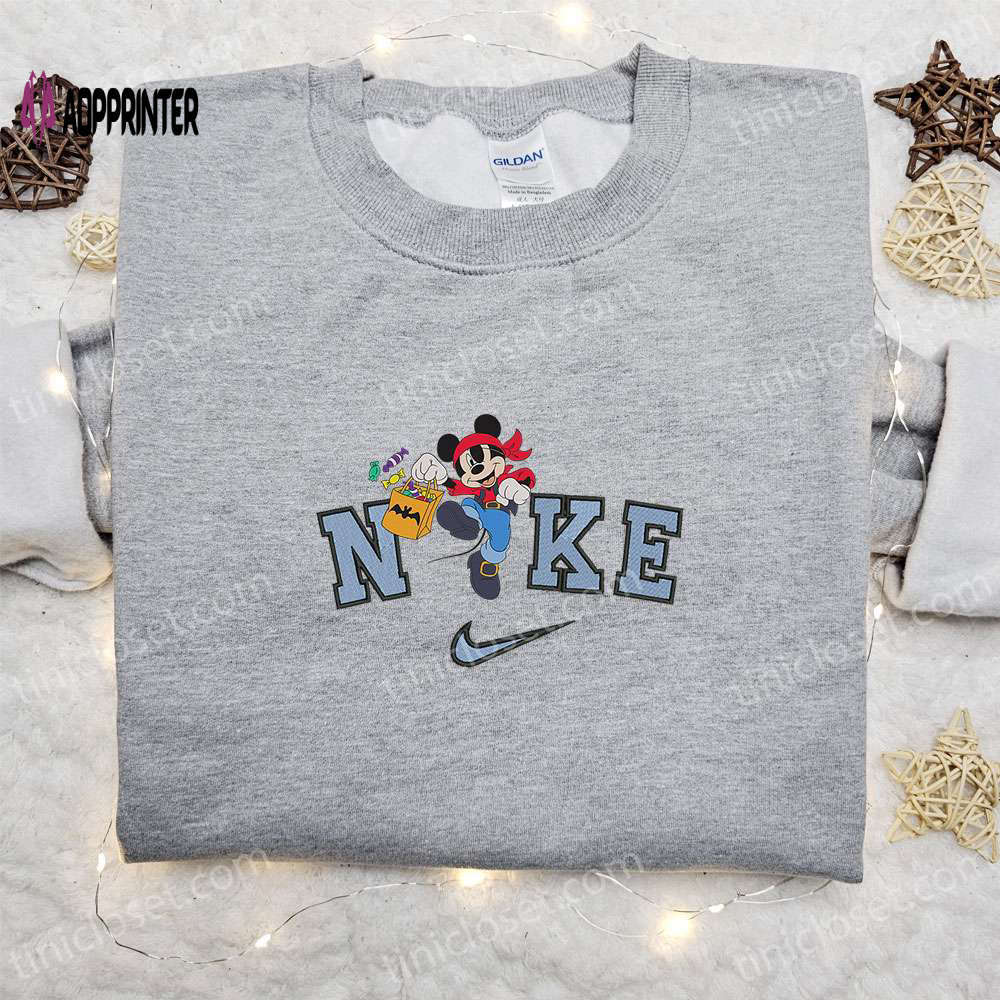Nike halloween x mickey mouse pirate & candy bag embroidered sweatshirt: spooky shirt & best gift ideas Embroidered Shirt