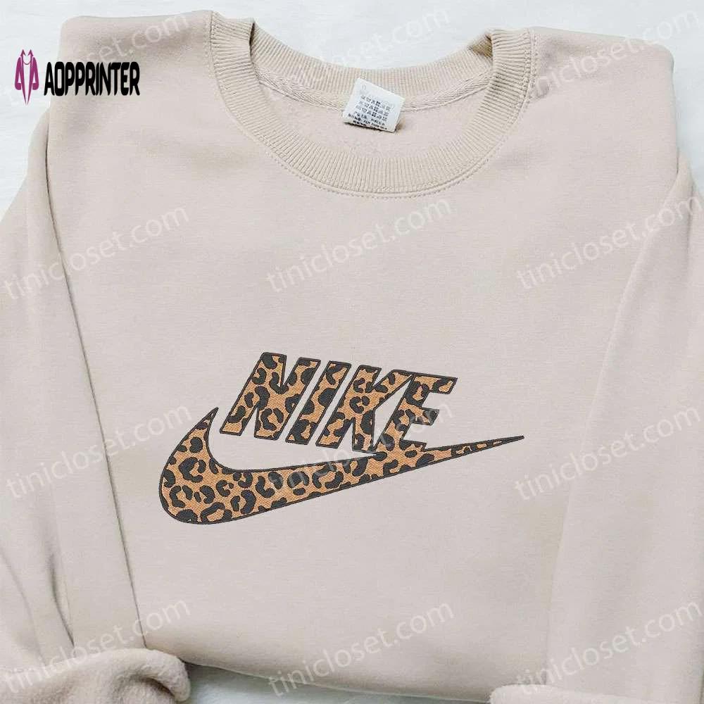 Nike x cheetah pattern embroidered sweatshirt: best gift idea for family Embroidered Shirt