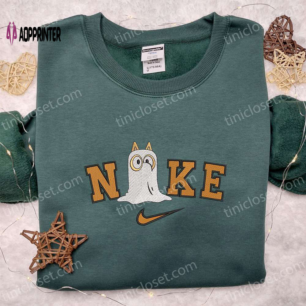 Nike x chilli heeler bluey ghost embroidered shirt – adorable cartoon halloween tee Embroidered Shirt