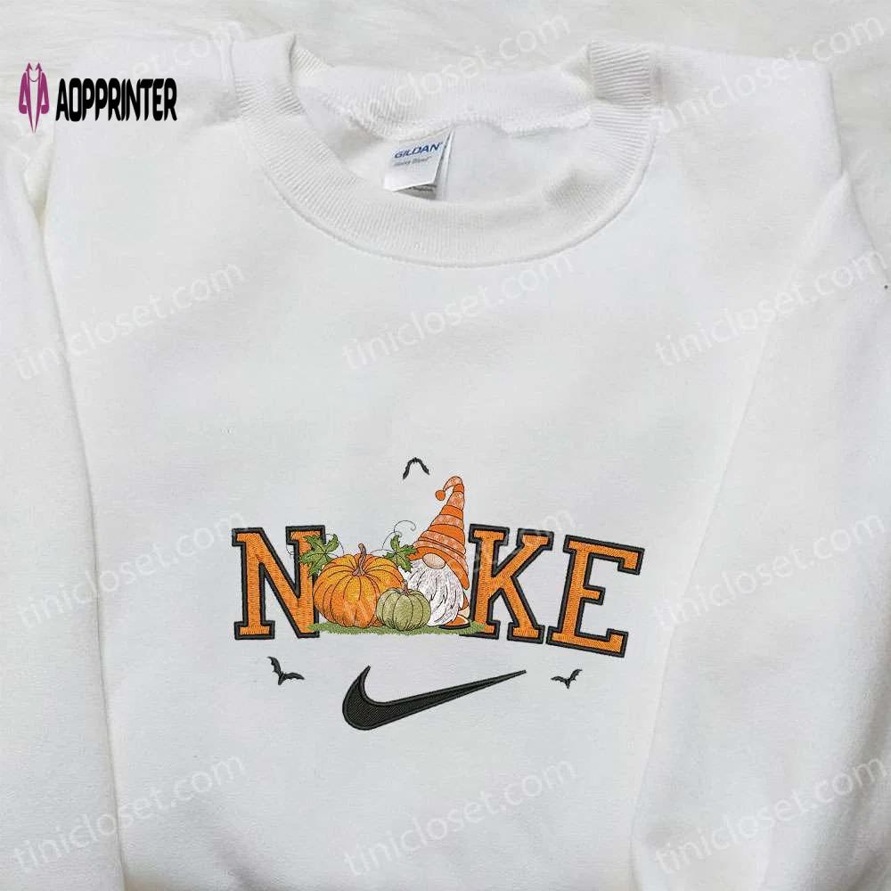 Nike x fall gnome embroidered shirt: best nike inspired gift for family Embroidered Shirt