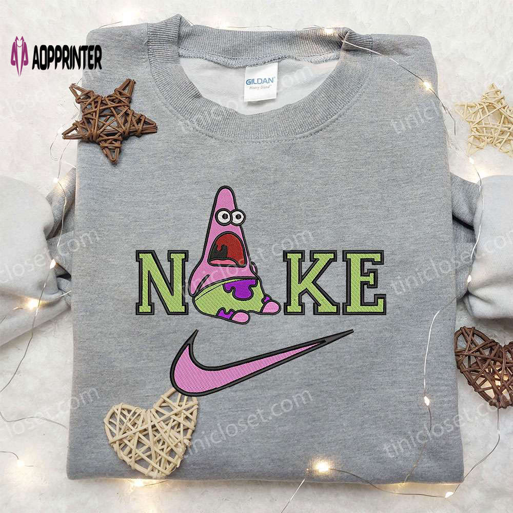 Nike x patrick star embroidered sweatshirt spongebob squarepants 4d cartoon embroidered shirt nike inspired shirt Embroidered Shirt