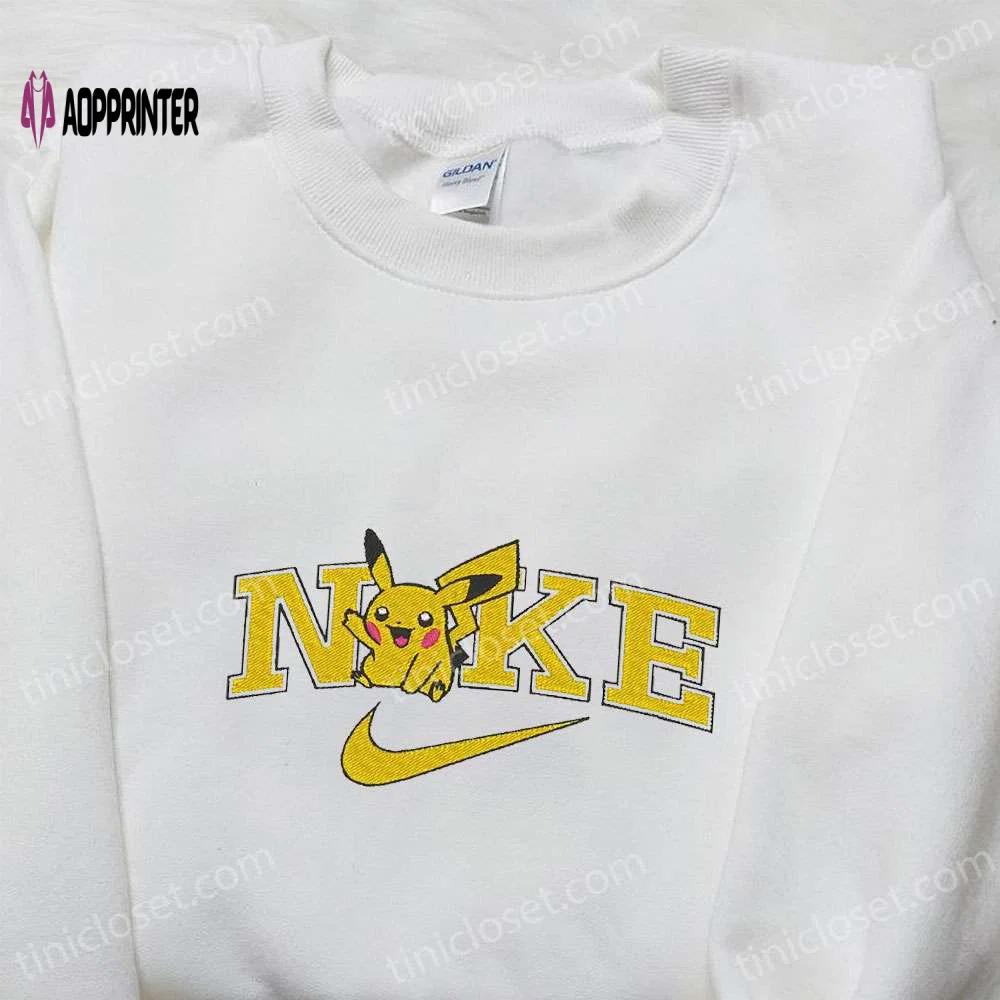 Nike x pikachu anime embroidered sweatshirt & pokemon shirt: unique nike inspired t-shirt Embroidered Shirt