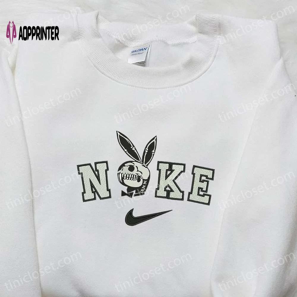 Nike x playboy bunny skeleton shirt: funny halloween embroidery & nike-inspired style Embroidered Shirt