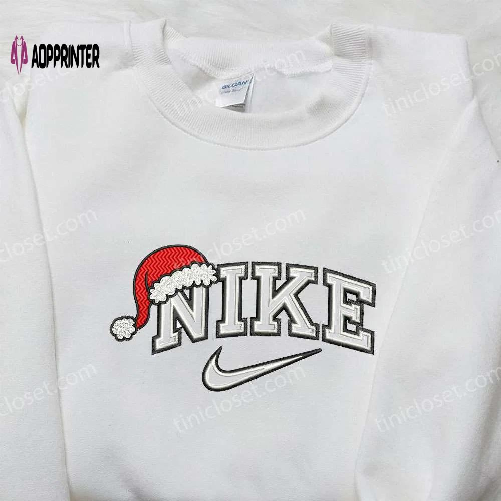 Nike x santa hat embroidered shirt: festive christmas gift for family Embroidered Shirt