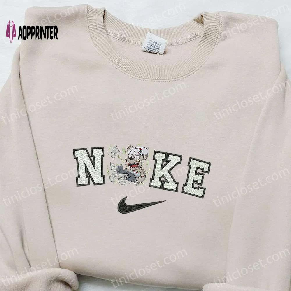 Nike x scary bear jason voorhees embroidered shirt – funny halloween & nike inspired design Embroidered Shirt