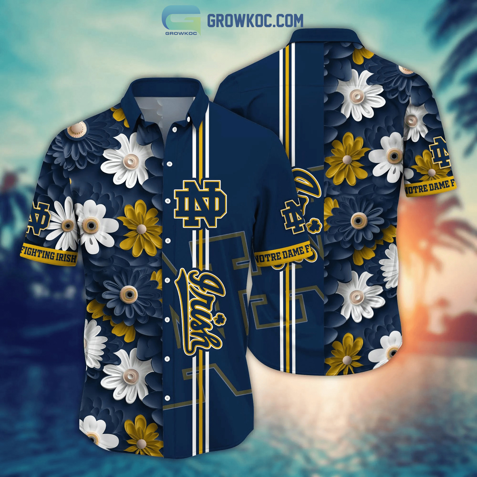 Notre dame fighting irish ncaa flower hawaiian shirt Hawaii Shirt Shorts & Flip Flops